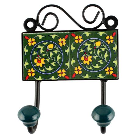 Forest Green Ceramic Tile Hook